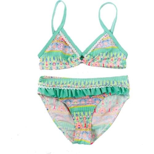 2020 Children Girls Floral Printed Bikini Set Summer Bohemian Style Beach Swimwear For Girls Ruffle Two Pieces Swimsuits Biquini