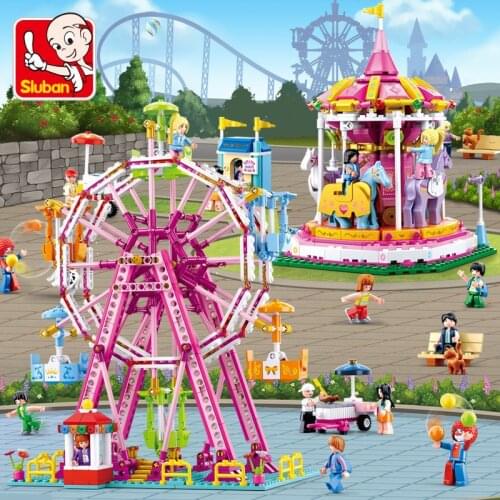 Playground Ferris Wheel Merry-go-round Building Blocks Sets City DIY Figures Bricks Friends Toys for Girls