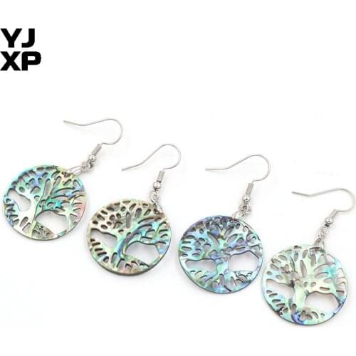 YJXP 20X20mm Elegant Women Earrings Natural Abalone Shell Hollowing Out Tree of Life Earring Fashion Charm Jewelry 1Pair