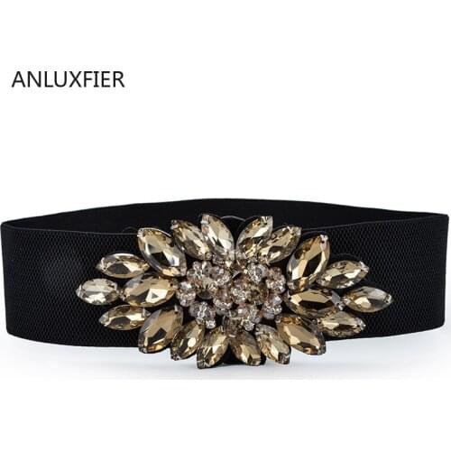 H9834 Women Elastic Wide Waist Belt Diamond Decoration High Quality Waist Seal Female Luxury Elegant Cummerbunds Accessories
