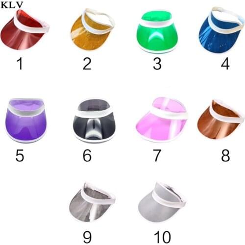 KLV Women Men Transparent PVC Plastic Sunshade Hat Frosted Sweet Candy Color Empty Open Top Sport Beach Sun Visor Cap Strap Back
