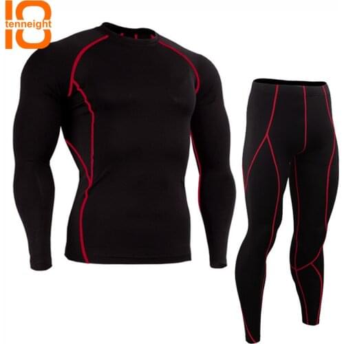 TENNEIGHT Compression Mens Sport Suits Fitness Sports Running T-Shirt jogging sets Clothes shirt And Pants Gym Workout Tights