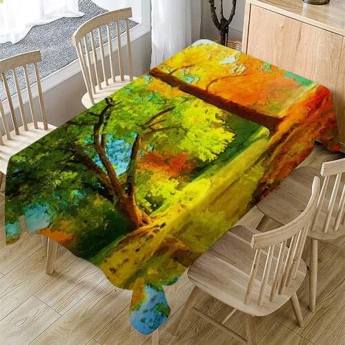 Beautiful Landscape Oil Painting Tablecloth Waterproof Oilproof Rectangular Table Cloth for Banquet Family Practical Tablecloth