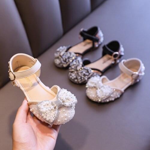 Girls Summer Princess Shoes 2021 New Children Girl Baby Bow-knot Sandals Crystal Shoes Sequined Sweet for Wedding Chic Flats Hot