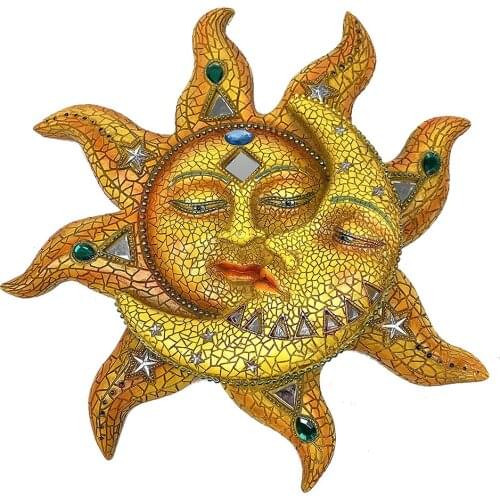 Metal Moon Sun Hanging Pendant Iron Wall-Mounted Art Craft Home Background Wall Art Finish Antique Artistic Sun Moon