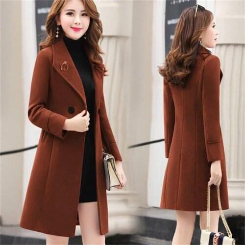 Fashion Winter Woolen Jacket Womens Double Breasted Wool Coat Solid Color Korean Slim Female Jacket Long Plus Size 2021 New
