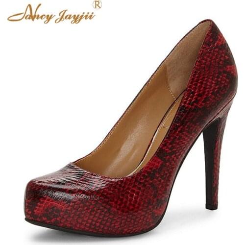 2019 womens shoes ladies red black solid animal print serpentine thick bottom party ultra high heels cover elegant fashion