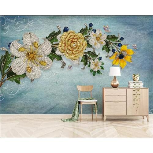 Beibehang Custom wallpaper modern minimalist 3D jewelry flowers European-style wall decoration painting 8d bedroom wallpaper 5d
