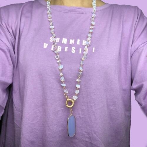 Opalite Irregular Beads Nature Stone Pendant Necklace Delicated Crystal Chain Long Pendant Jewelry for Women 2019