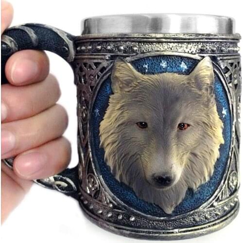 Viking Wood Style Beer Mug as Christmas Gift Simulation Wooden Barrel Beer Cup Double Wall Drinking Mug Metal Insulated Supply