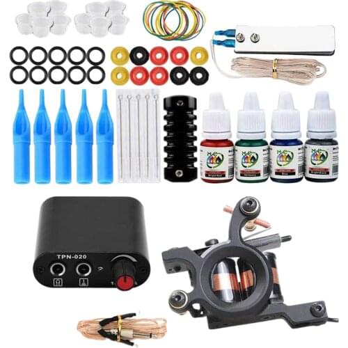 Complete Tattoo Kit 10 Color Inks Needles Tips Grips Tattoo Supplies UK Plug