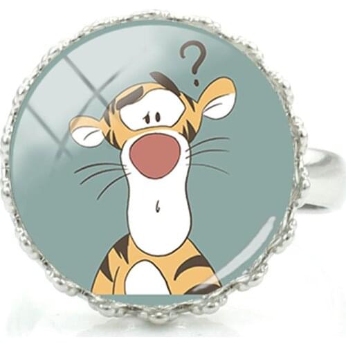 Disney Creative Design Jumping Tiger Ring Fashion Personality Classic Art Photo Glass Adjustable Ring Jewelry