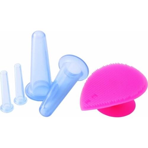 New Health Care 5pcs/set Silicone Face Eye Cupping Jar Facial Lifting Massage Cups with Cleansing Brush Facial Cups Skin Beauty