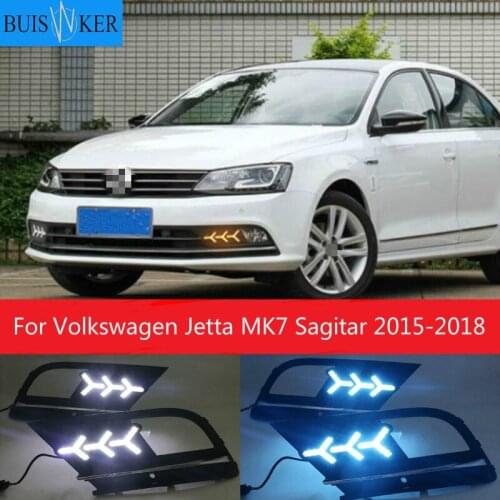 LED Daytime Running Lights Case for Volkswagen Jetta MK7 Sagitar 2015-2018 LED DRL + Streamer Yellow Turn Signals Light
