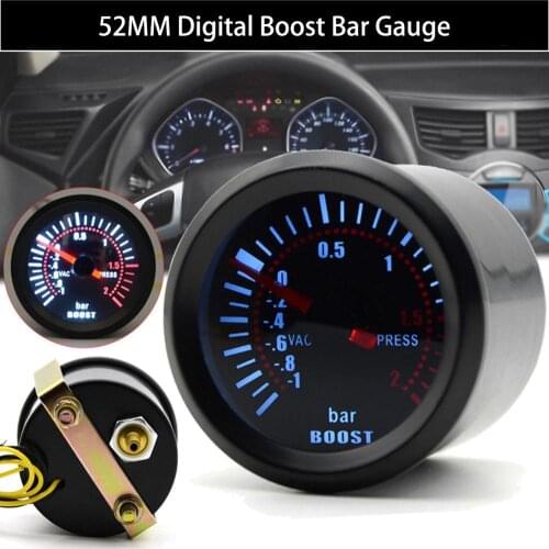 Universal 52mm Bar Blue Led Light Pressure Turbo Boost Gauge Meter DC 12V