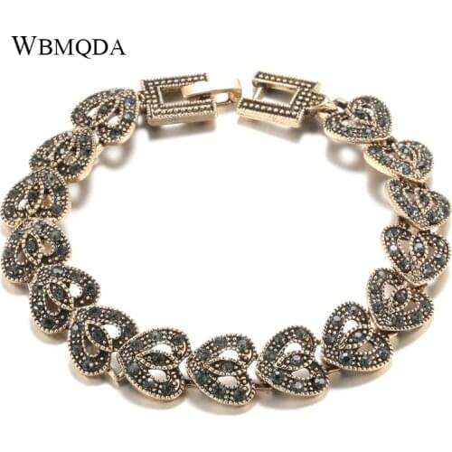 Wbmqda 2021 New Boho Charm Crystal Flower Bracelet For Women 585 Alloy Gold Color Heart Link Bracelets Vintage Wedding Jewelry