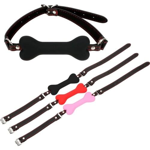 Mouth Plug Leather Harness Mouth Silicone Dog Bone Ball Gag Adult Games Couples Flirting Sex Products Cute