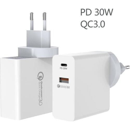 ILEPO PD30W Type C Fast Charger For iPhone 12/pro Max Mini X XS 11 8 Macbook iPad Xiaomi QC3.0 48W Power USB C Phone Charger