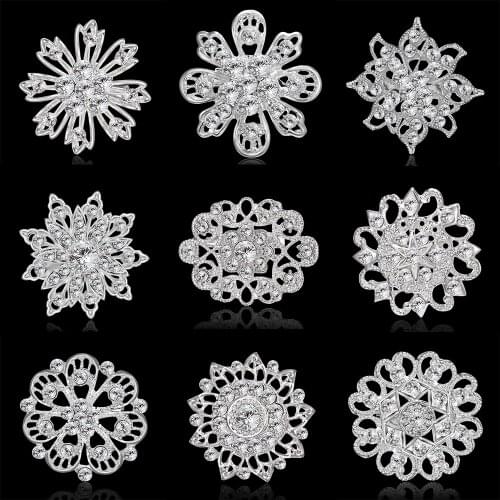 Luxury Crystal Rhinestones Snowflake Flower Brooches Bridal Wedding Bouquet Brooch Pins for Women Fashion Party Jewelry