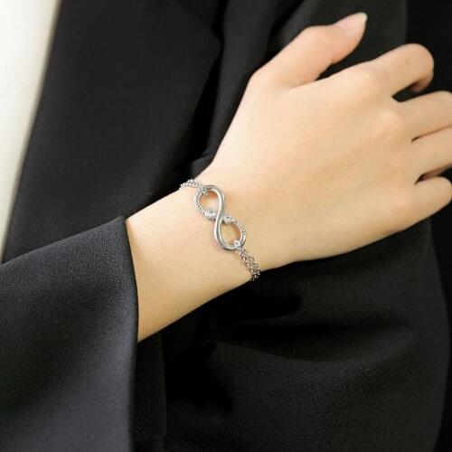 24Cm Zircon Double Layer Stainless Steel Color Jewelry 2021 Trend Bracelet For Women Wild Fashion ∞ Symbol 8 Characters Bracelet