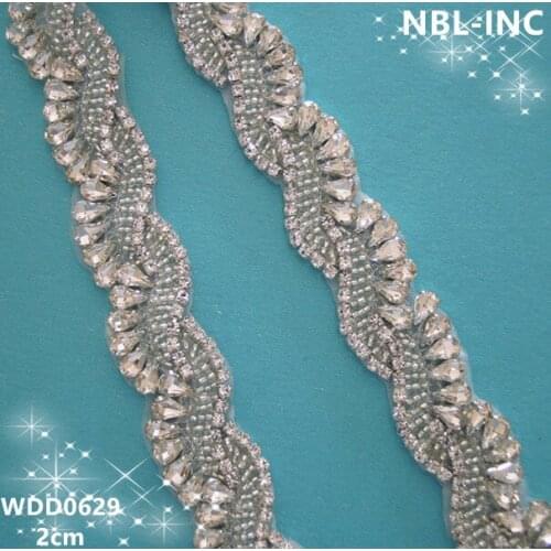 10 yards) Wholesale hand beaded sewing silver clear rhinestone applique trim for wedding evening dresses DIY iron on WDD0629