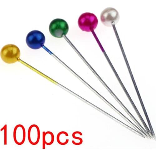 100pcs 4cm Sewing Head Pin Round Pearl Straight Pins Stainless Steel +PVC Multicolor Pins DIY Sewing Tools
