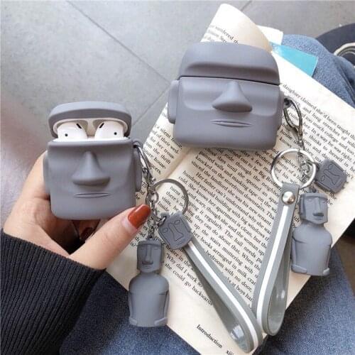 For AirPods 2 Case 3D Easter Island Stone Statue Soft Silicone Wireless Earphone Cases For Apple Airpods Case Cute Cover Funda