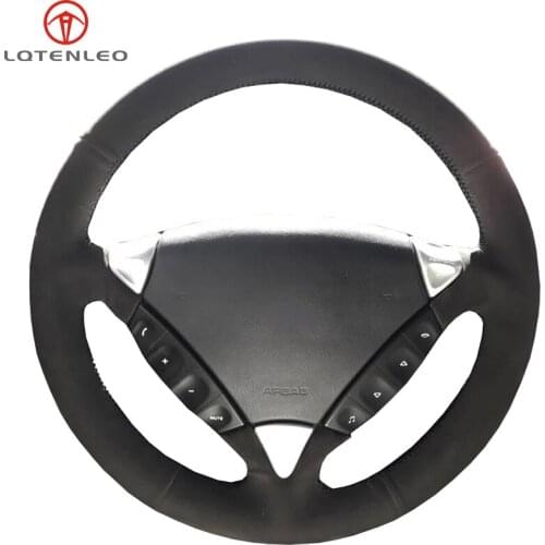 LQTENLEO Black Suede Hand-stitched Car Steering Wheel Cover For Porsche Cayenne 2004 2005 2006 2007 2008 2009 2010