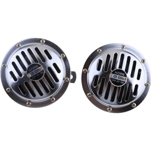 Two Super Horns Series Low Tone 12V Steel Disc Horns W/Chrome Grill