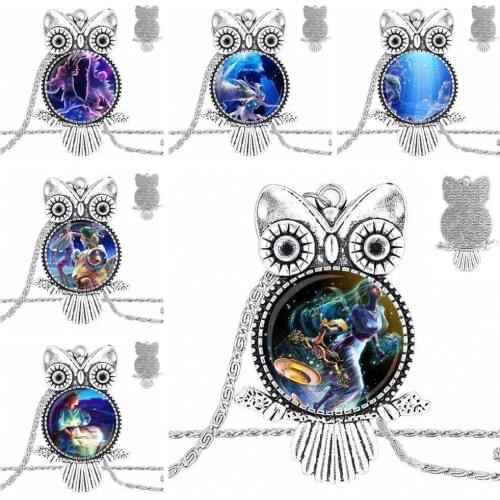 EJ Glaze Vintage Jewelry Plated With Glass Cabochon Choker Long Pendant Owl Necklace For Girls Best Gift zodiac sign Sagittarius