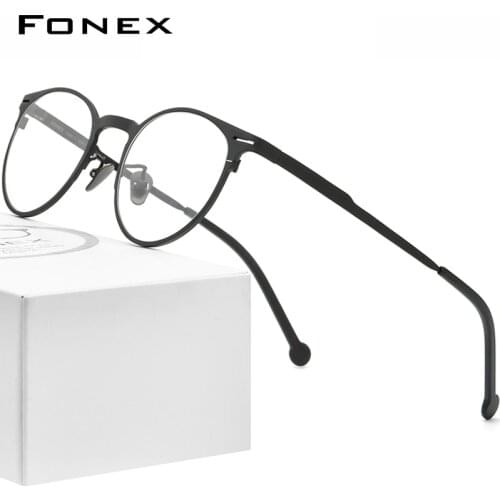 FONEX Pure Titanium Glasses Men Retro Round Prescription Eyeglasses Frame Optical Frame Myopia Eyewear Eye Glass for Women 8510
