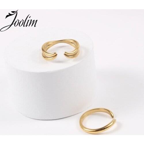Joolim High End 18K Gold PVD French Symple Smooth Croissant Rings for Women Stainless Steel Jewelry Wholesale