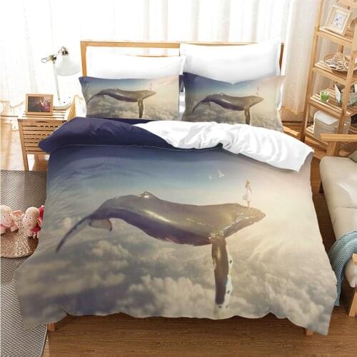Illustration Whales Flying In The Sky Vintage Print Comforter Set Decorative 2/3 Piece Bedding Set with Duvet Cover Pillowcases