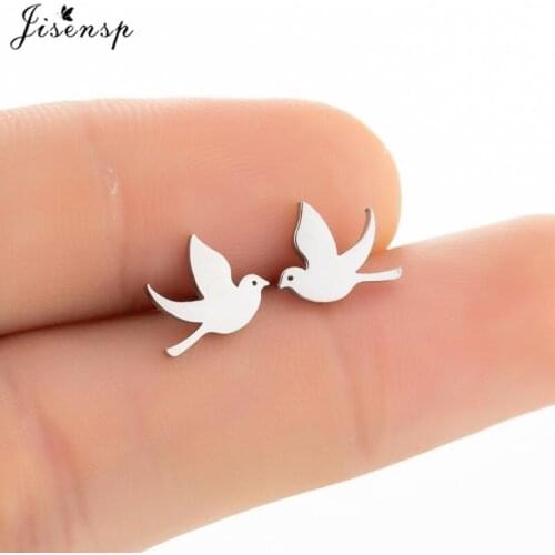 Jisensp 2021 New Fashion Stainless Steel Animal Earrings Boho Flying Bird Stud Earrings for Women Girls Handmade Jewelry Gift