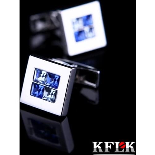 Kflk Jewelry Shirt Fashion Cufflinks For Mens Brand Square Blue Crystal Cuff Link Button Wedding Male High Quality guests