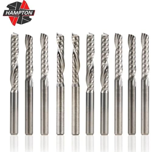 10pcs Single Flute End Mill 3.175mm Shank Spiral Milling Cutter Tungsten Steel Router Bits Carbide End Mill CNC Milling Machine