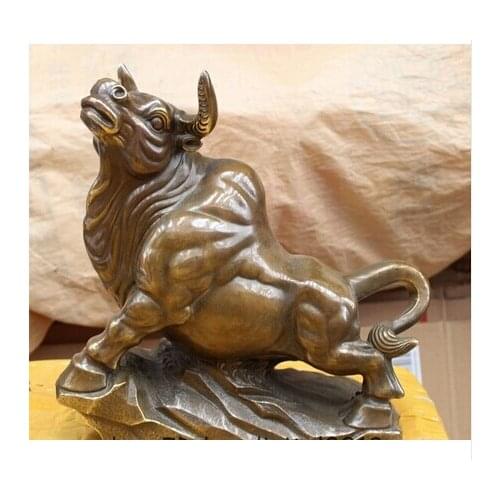 Copper Brass CHINESE crafts decor ation Asian 12" Chinese Bronze animal money Fengshui Zodiac Year Bull Oxen sculpture