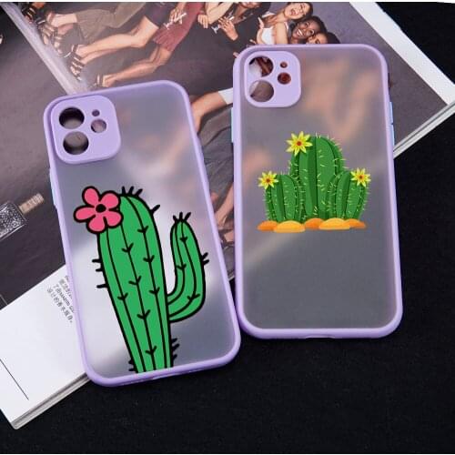 Cute Funny Green Cactus Flower Phone Case for iPhone 11 12 Mini Pro X XS XR Max 6 6S 7 8 Plus SE 2020 Skin Feel Matte Back Cover