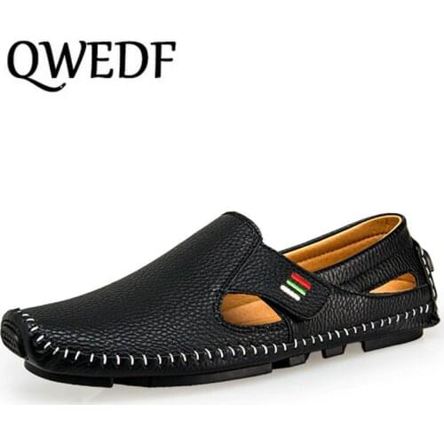 QWEDF Mens Casual Shoes Leather Brand Boat Shoes for Men fashion Genuine Leather Shoes Slip On Loafers Male Driving shoes CZ-90