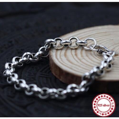 S925 sterling silver mens bracelet classic simple pearl ring smooth old hand wristband retro jewelry gifts to send lover