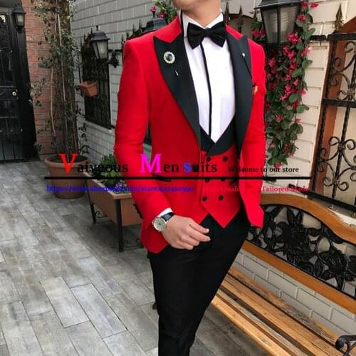Men Suit 3 Piece Wedding Groom Suit Tuxedos Prom Dress Formal Tuxedos Men Suits for Wedding (Jacket+Pants+Vest) Blazer Masculino