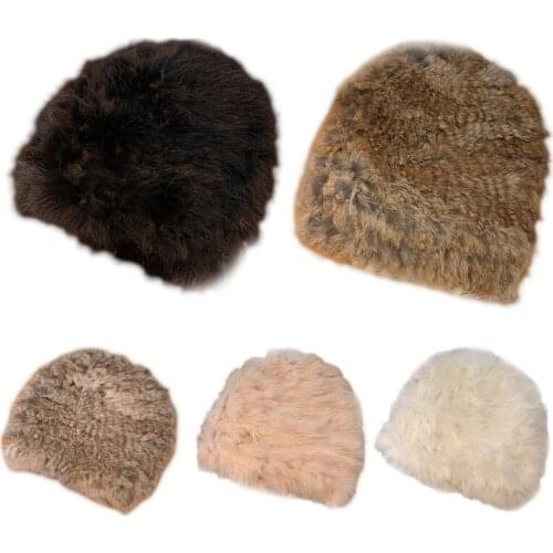 MXMB Rabbit Fur Hats Vintage Kawaii Casual Ear Protection Outdoor Fashion Female