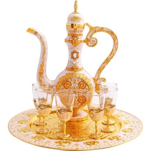 European 304 Stainless steel liner Wine set wine glass sets for wedding decorative 1 Hip flask +1 tray + 6 wine glass JJ076