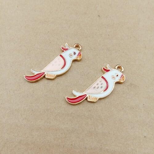 Newest 60pcs/Lot 30*11MM Gold Tone Plated Enamel Alloy Charms DIY Jewelry Findings Ornament Accessories Aniimal Parrot Pendants