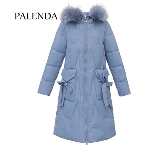 2019 new women fashion winter long coat with faux fur collar