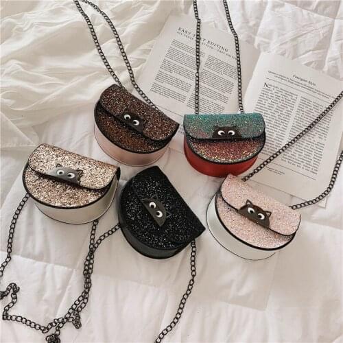 New Sequins Chain Bags Single Shoulder Women PU Personality Mini Princess Bag Children Luxury High Quality Designer
