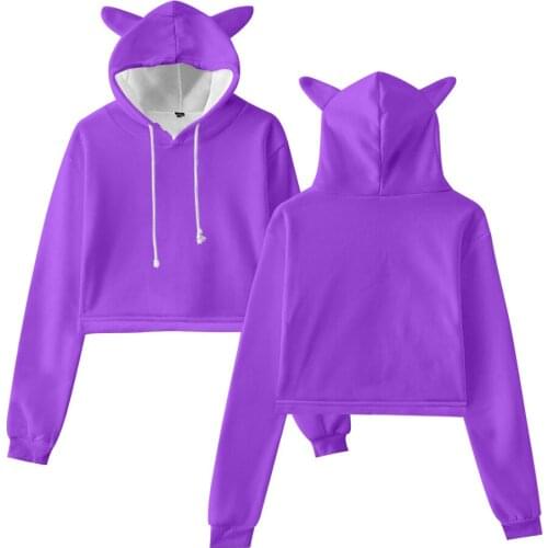 New Product Solid Color Hoodies Sweatshirts for Girls 2020 Spring and Autumn Trend Cropped Cat Ear Hoodies Sweatshirts SW52