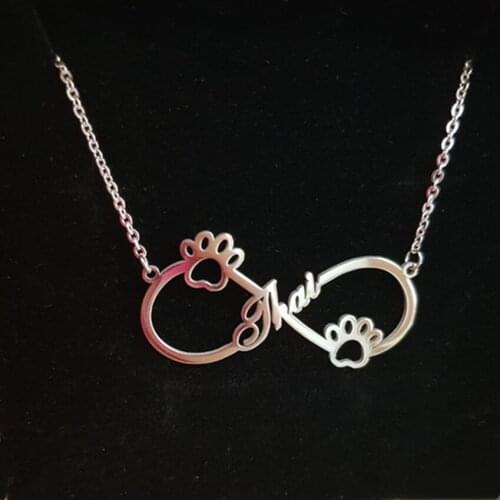 Personalized Cute Cat Dog Paw Infinity Pendants Necklace sign with 2 names custom birthstone For Womans Jewelry Best Gifts
