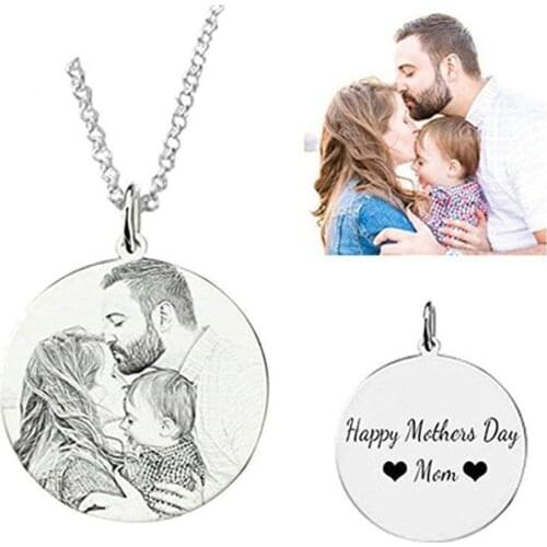 Personalized Gift Titanium Steel Necklace Custom Name Photo Round Pendant Necklace Dog Kids ID Tags Customized Photo Necklace