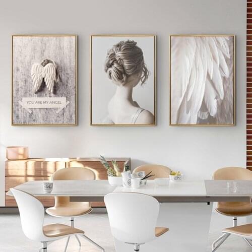 3 Pieces Nordic Poster Girl Feather Print Wall Art Canvas Modern Painting Decorative Picture Living Room Scandinavian Home Decor